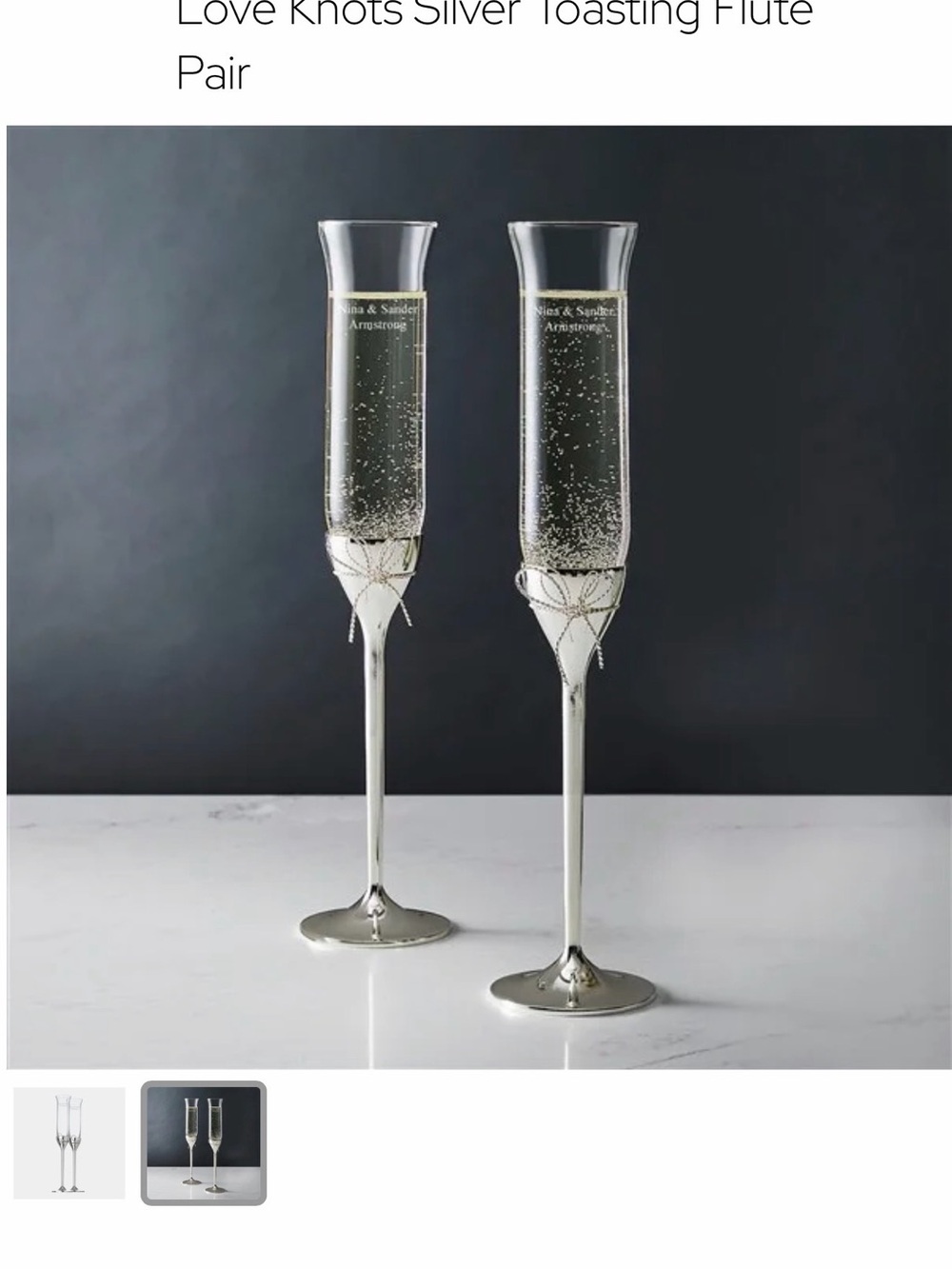 BNIB VERA WANG Silver Love Knots Toasting Flute Pair